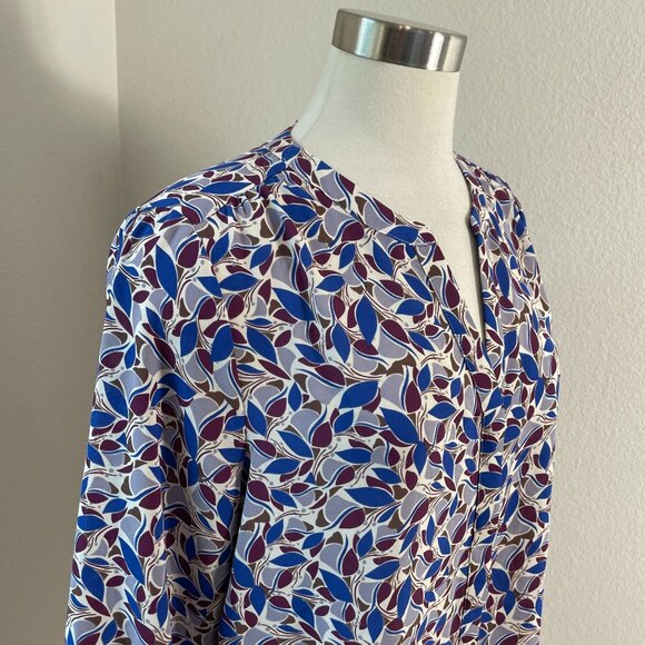 NYDJ Womens Large 3/4 Sleeve Blouse Leaf Print Tunic Top V Neck Shirt - Picture 2 of 10